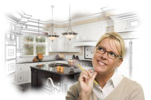 A woman imagines her new kitchen